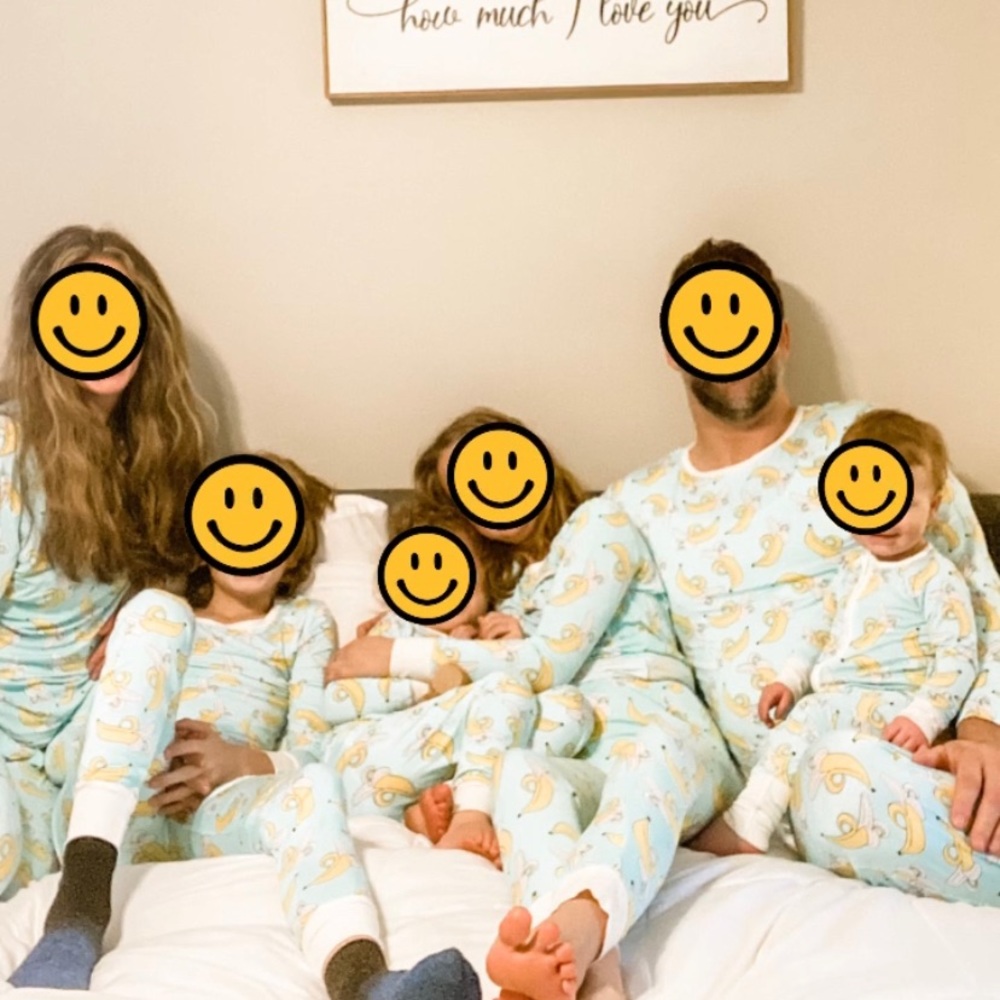 Men’s XL and women’s medium matching banana pajamas